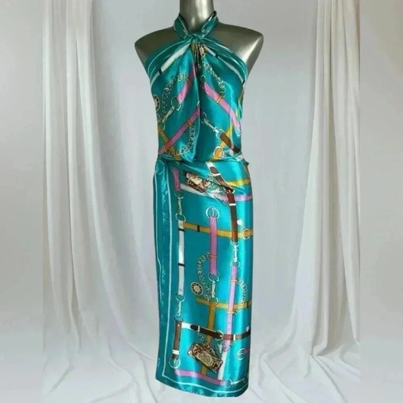 🆕Luxury Satin Scarf Top &  Wrap Skirt - Picture 3 of 14